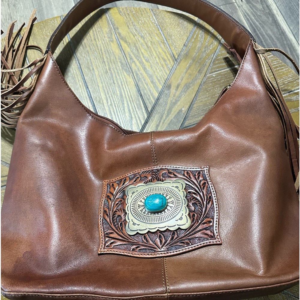 American darling conceal carry leather purse with turquoise and fringe like new